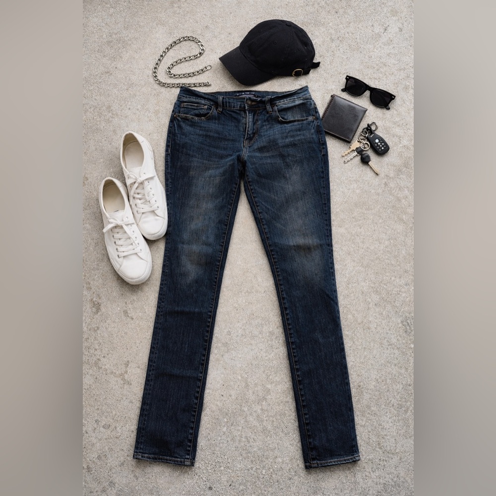 Mens Skinny Jeans 30x32 Dark Wash Distressed Faded Denim